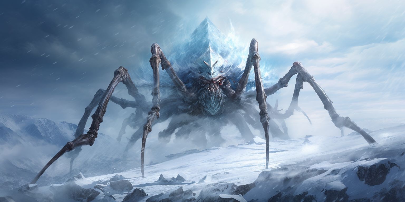 Majestic Ice Spider Elemental in Winter Landscape