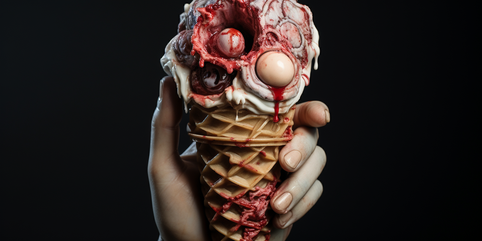 Hyperrealistic anatomical heart on ice cream cone