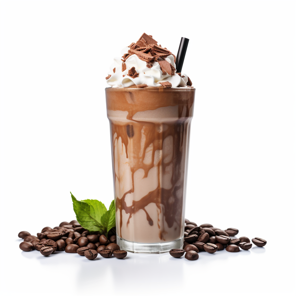 Delicious iced chocolate on white background