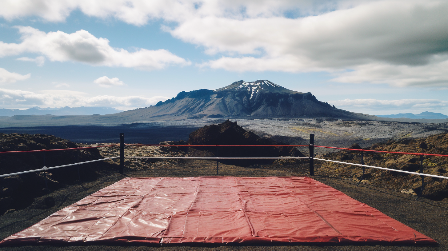 High-angle view of boxing ring on Icelandic mountain