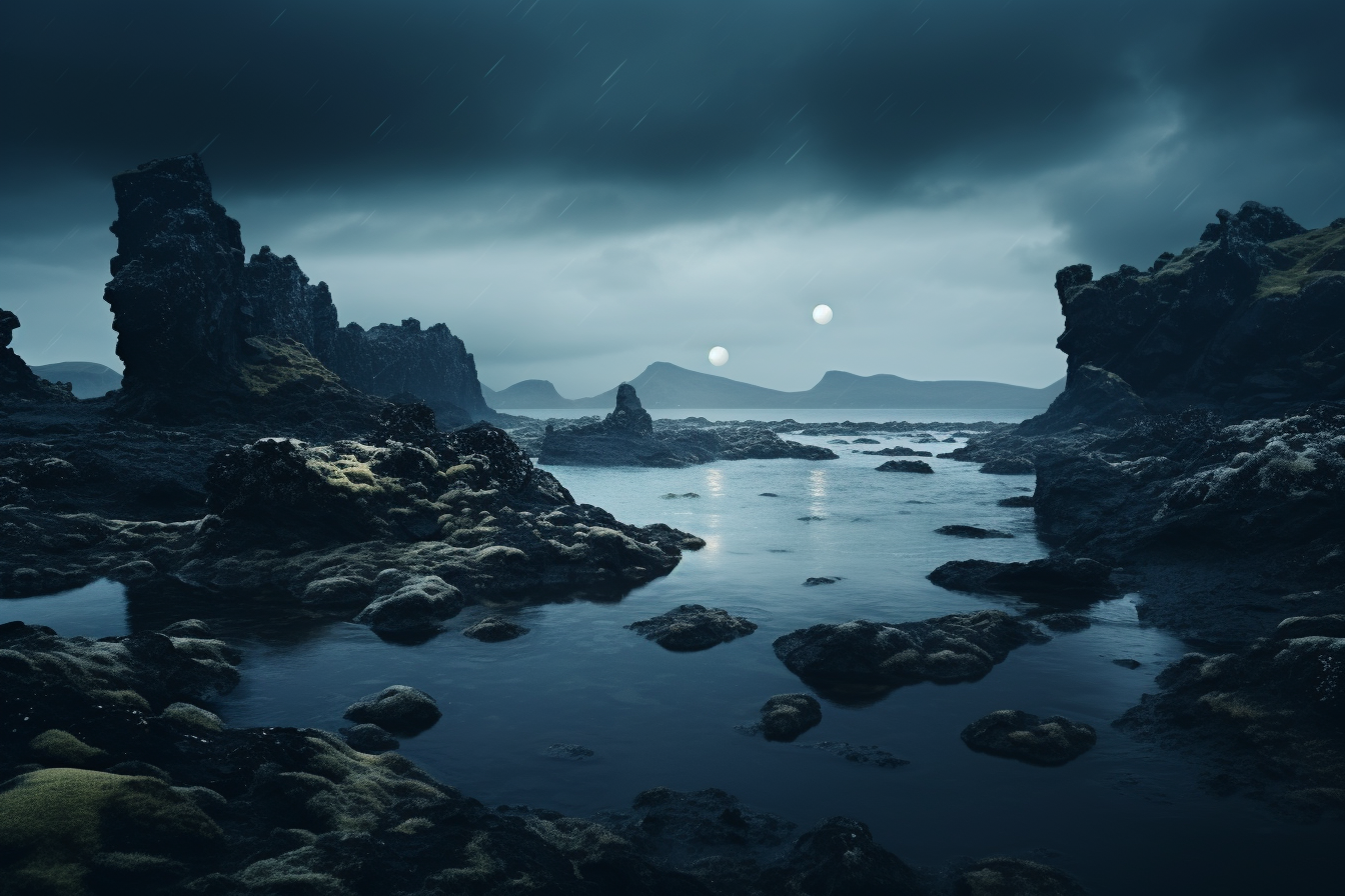 Moody Icelandic Seascape with Obsidian Rocks