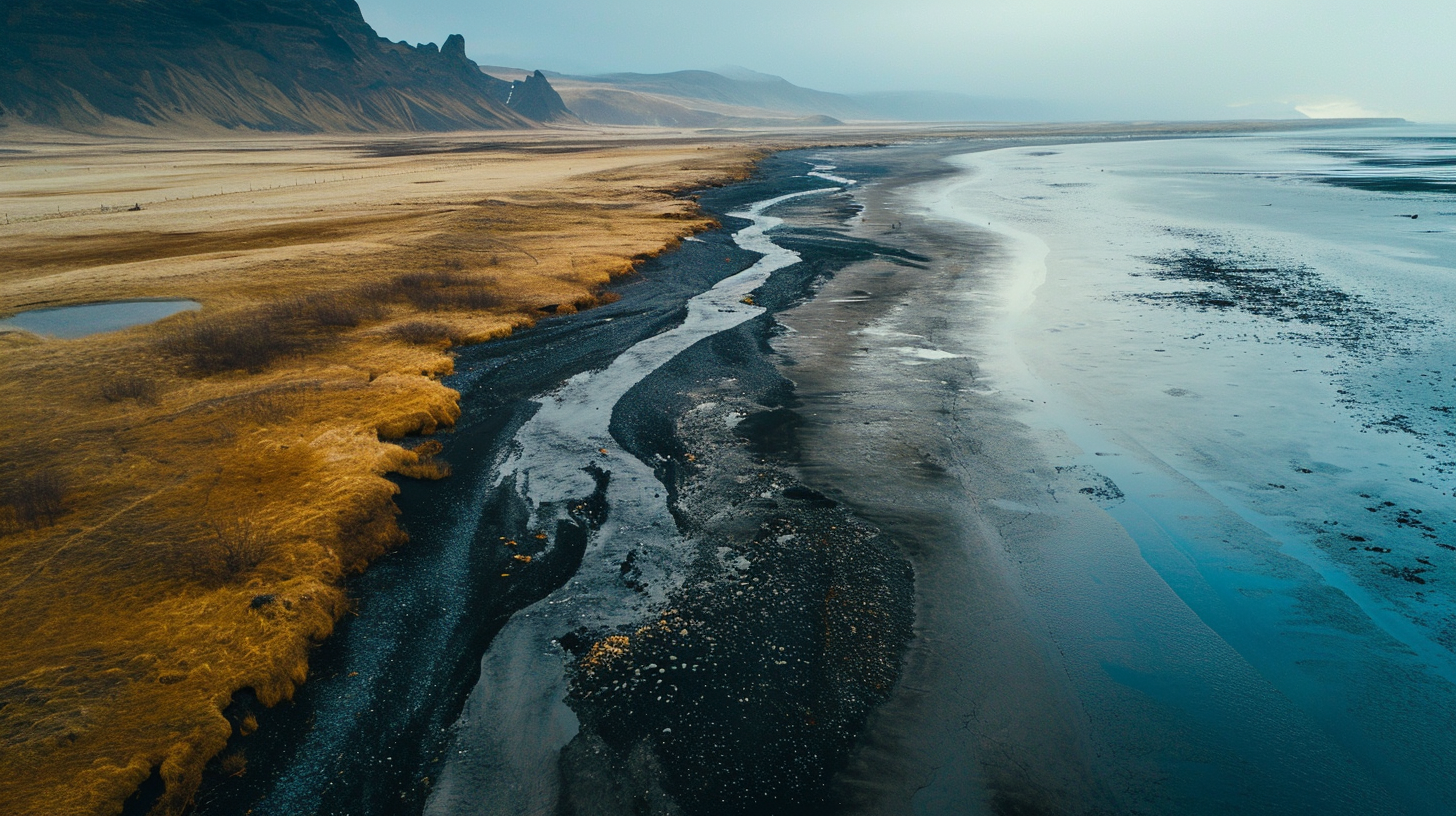 Icelandic nature autumn dawn drone shot