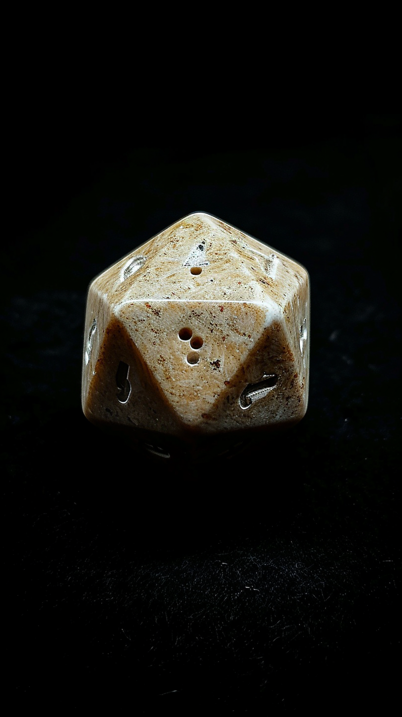 Icosahedron Bone Dice on Black Background