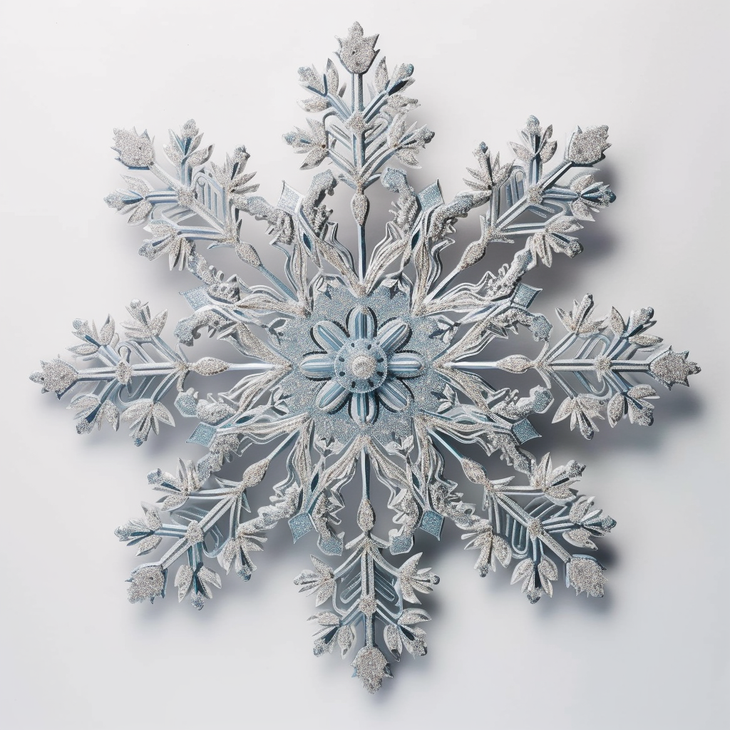 A beautiful icy blue silver snowflake on a white background