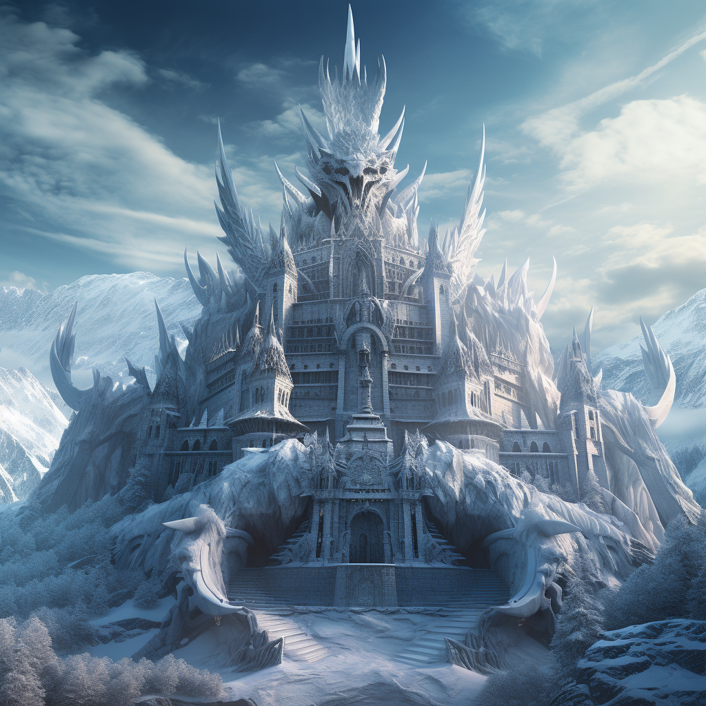 Beautiful icy castle with ice dragon