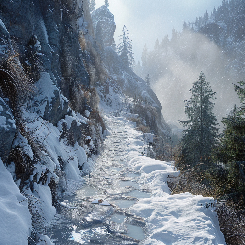 Icy Snowy Mountain Path