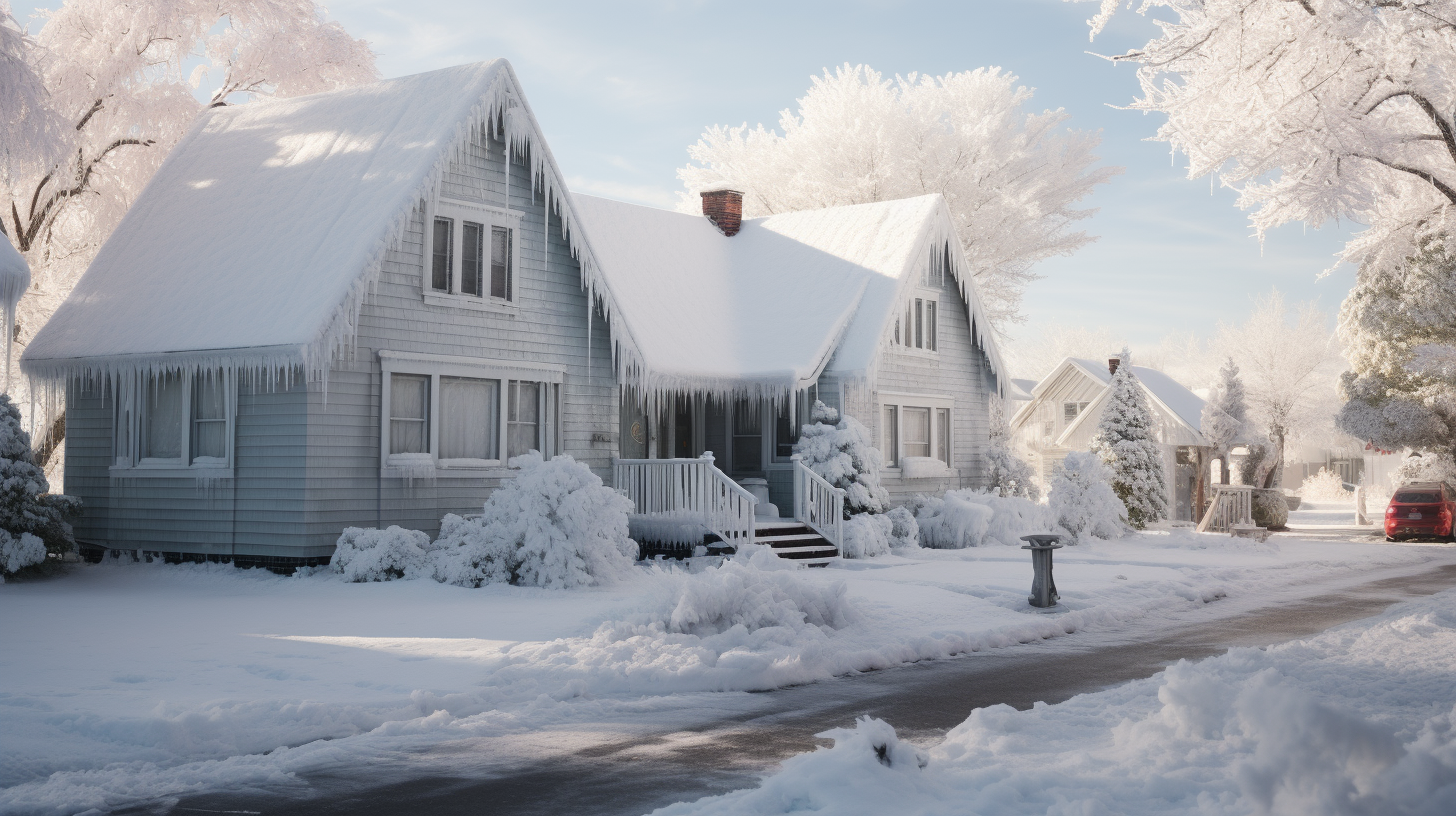 Freezing cold ice-covered house