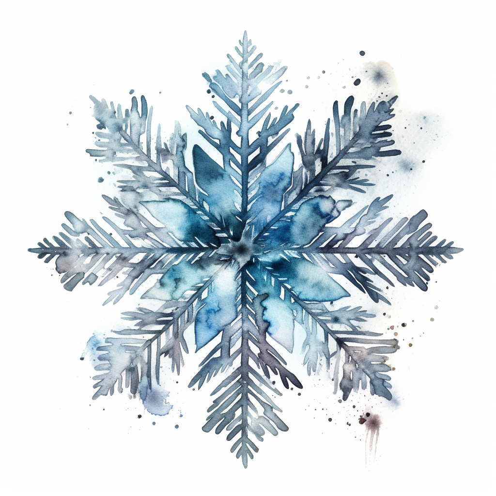 Icy blue snowflake in watercolor