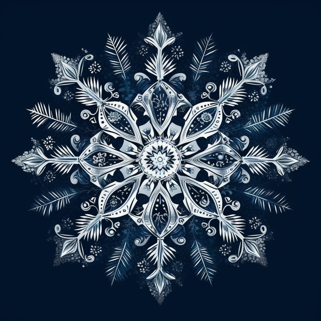 Scandinavian snowflake on navy blue