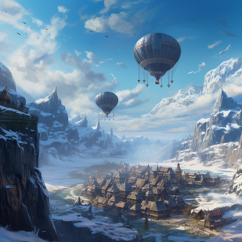 Beautiful snowy peaks in icy Viking village