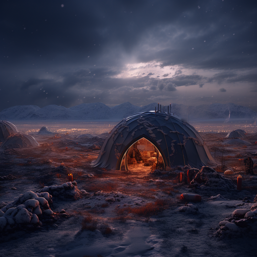 A cozy igloo amidst a snowy landscape