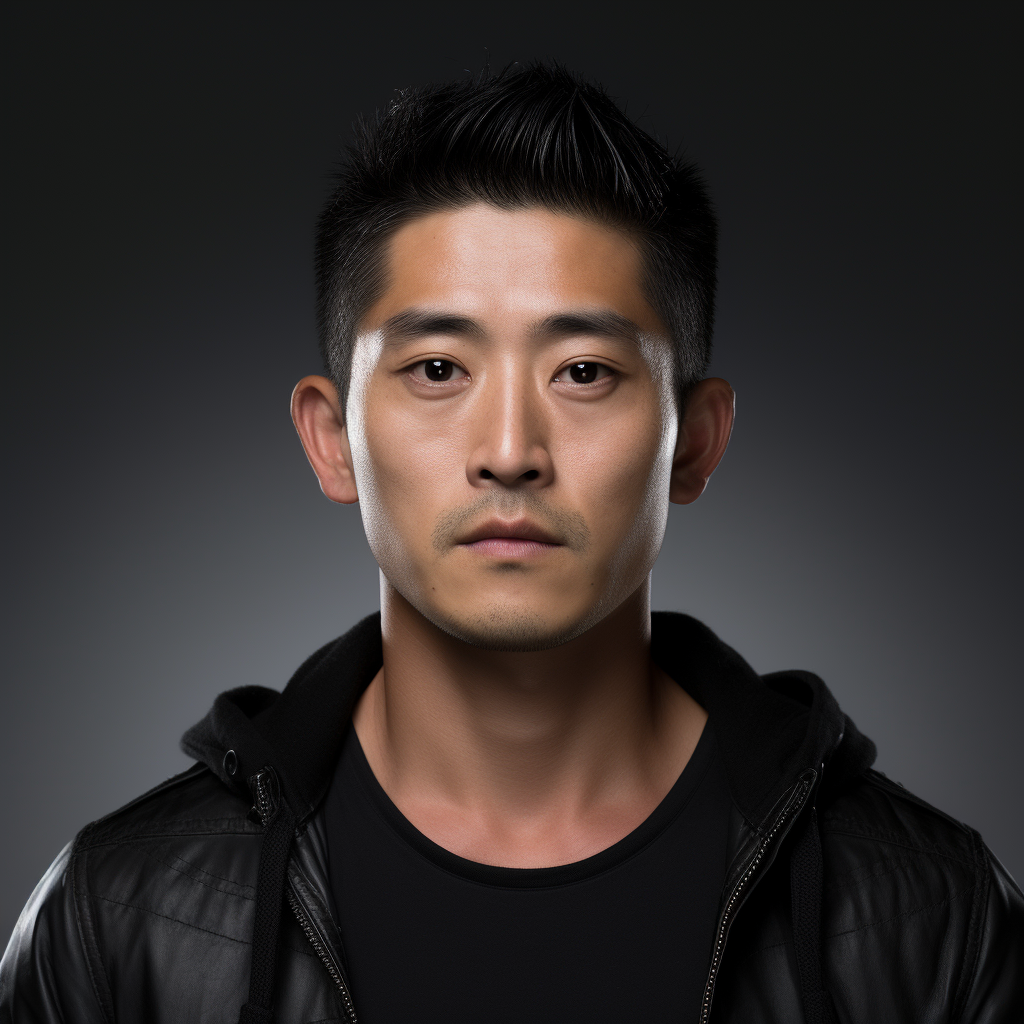 Asian man with ID photo headshot