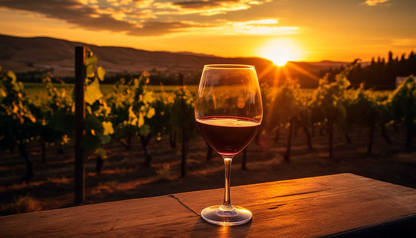 Sunset over Idaho Vineyard with Red Wine