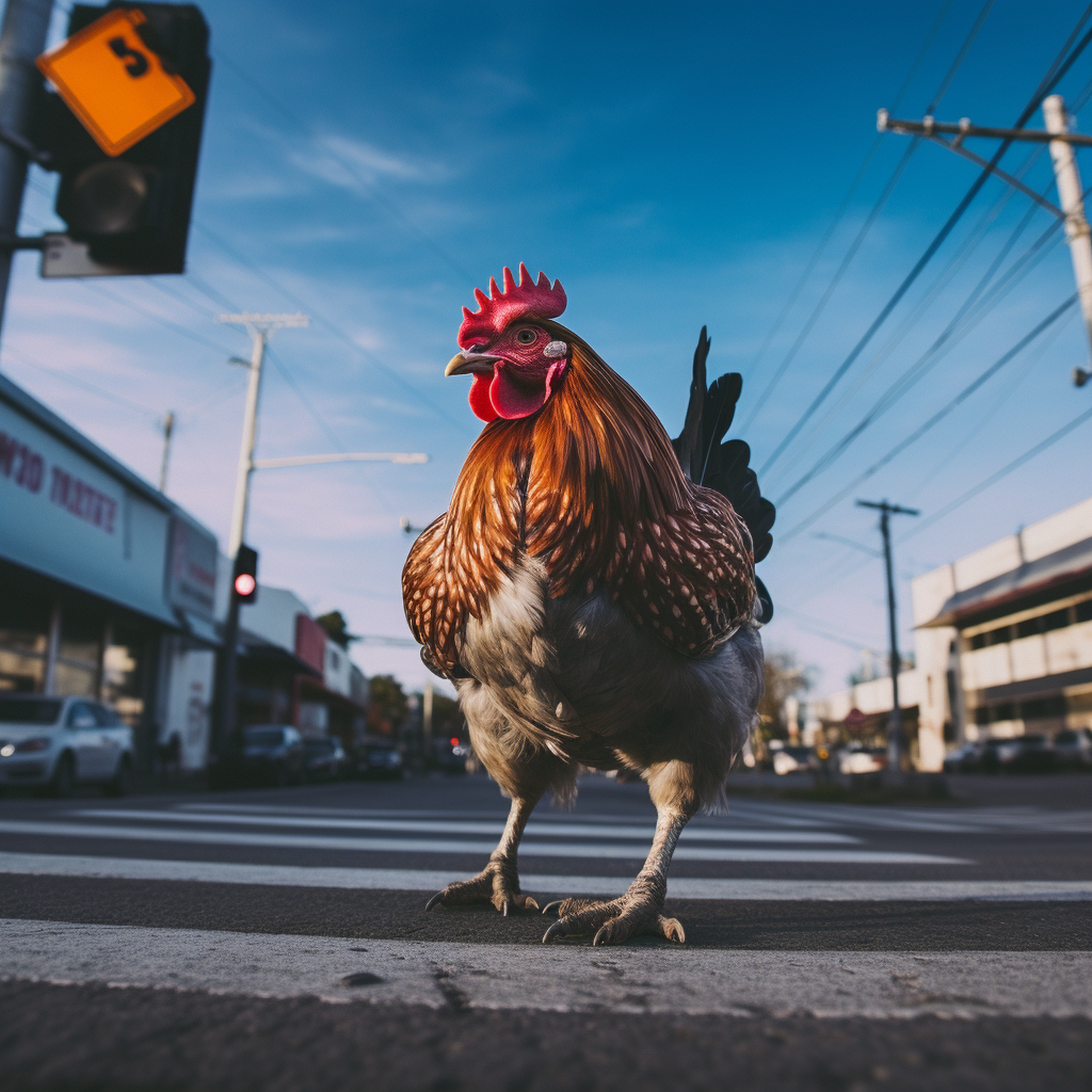 Idiot chicken crossing the road