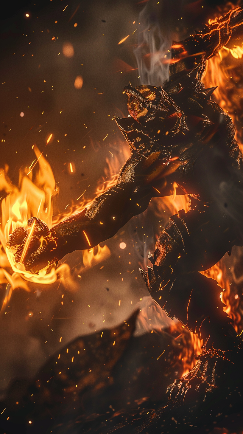 Cinematic portrait of Ifrit battling