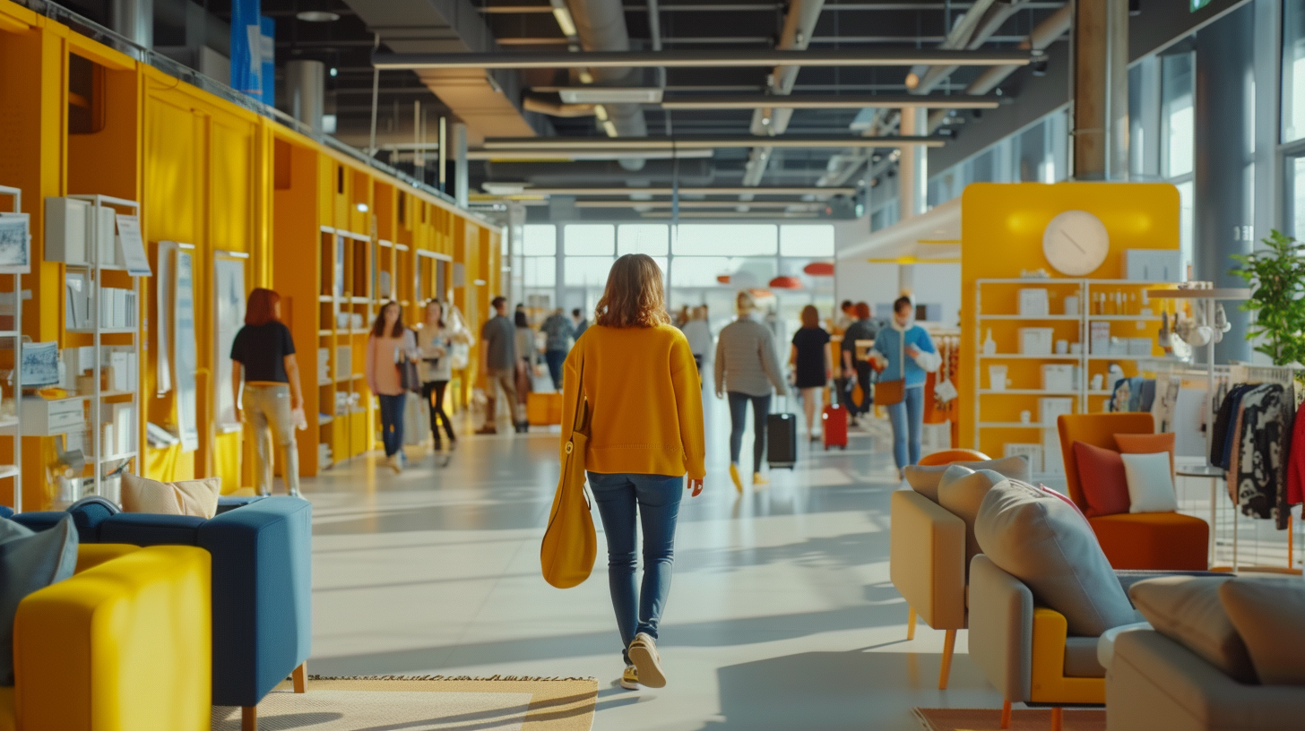 Interior of IKEA Store with People