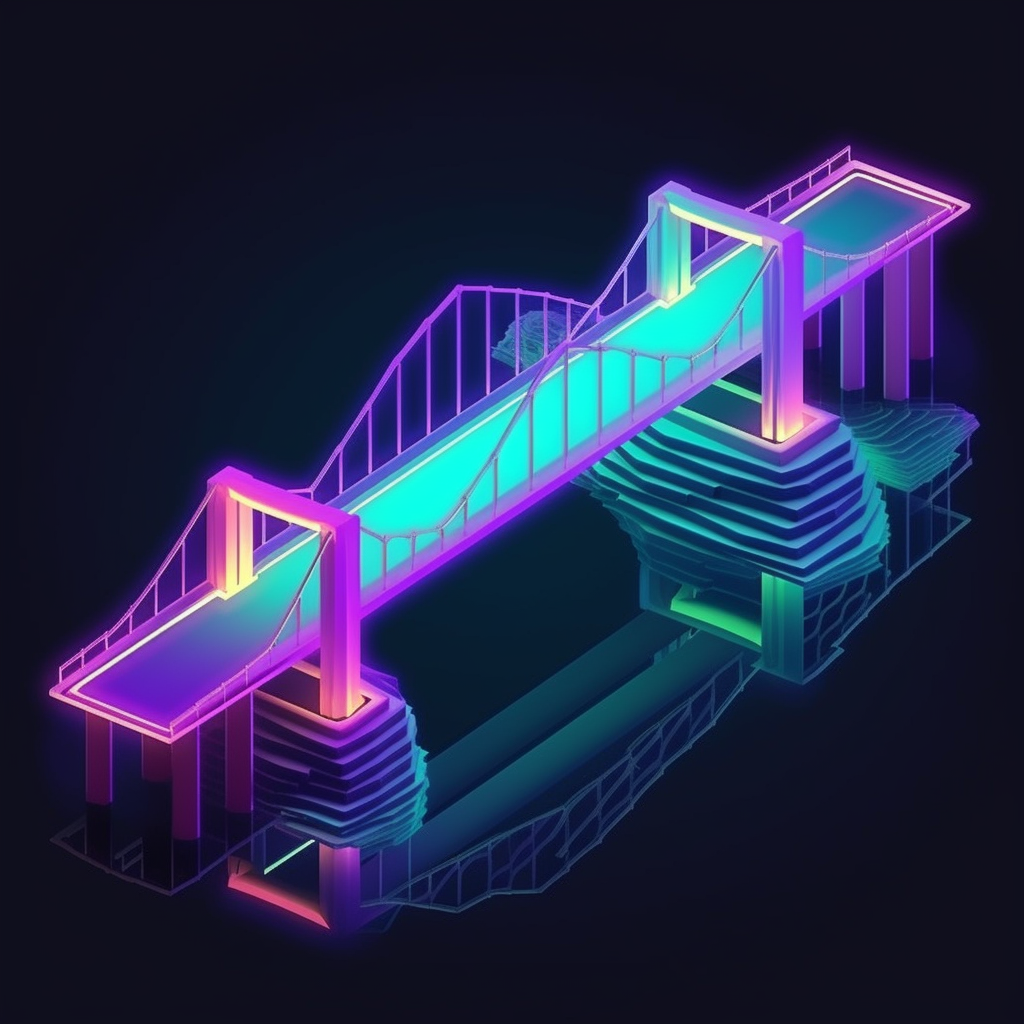 Isometric illustration of illuminated bridge