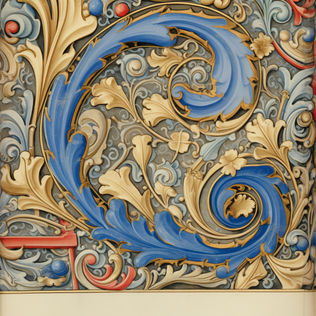 Ornate letter 'L' with intricate designs in illuminated manuscript