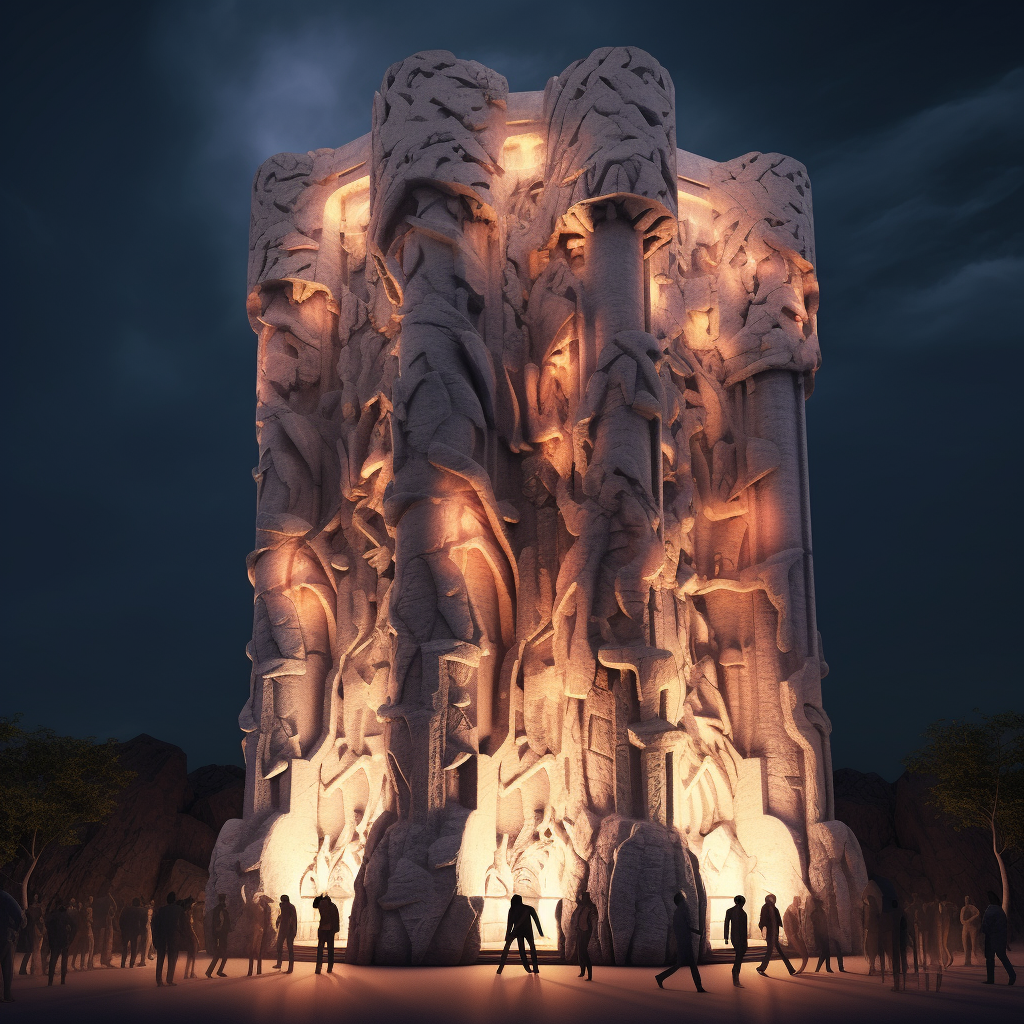 Illuminated rock sculpture column photo