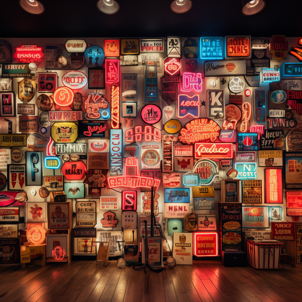 Wall with Illuminated Signs