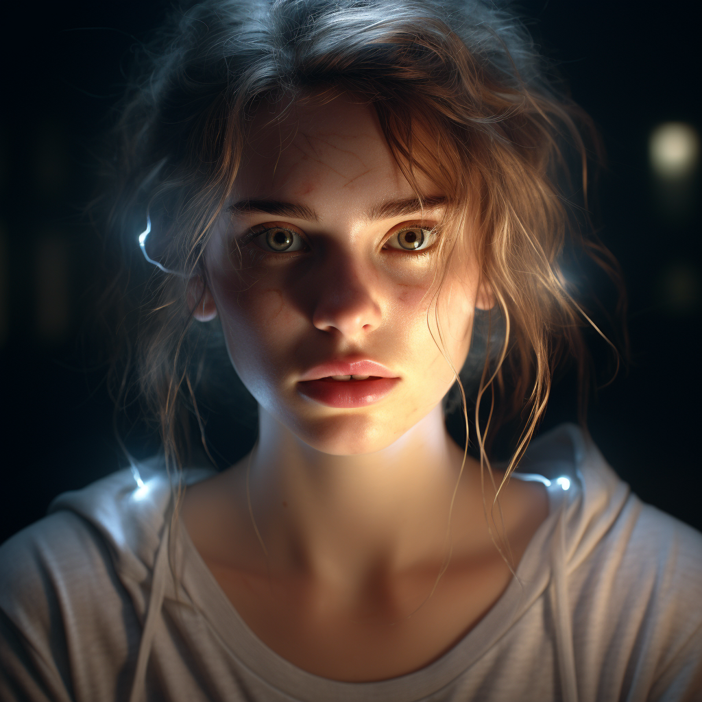 Person illuminated by light in hyper realistic image