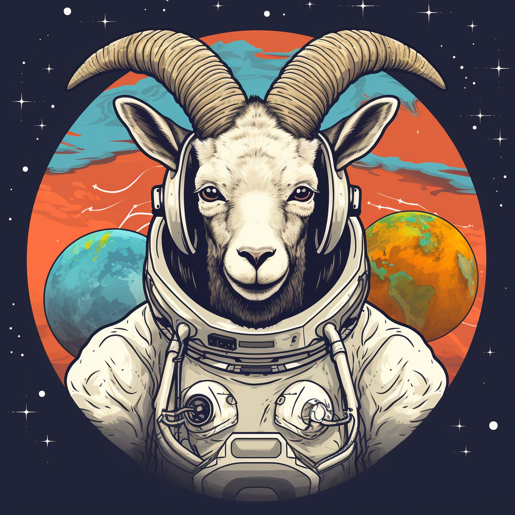 Hand-drawn Illustrated Astronaut with Goat Horns