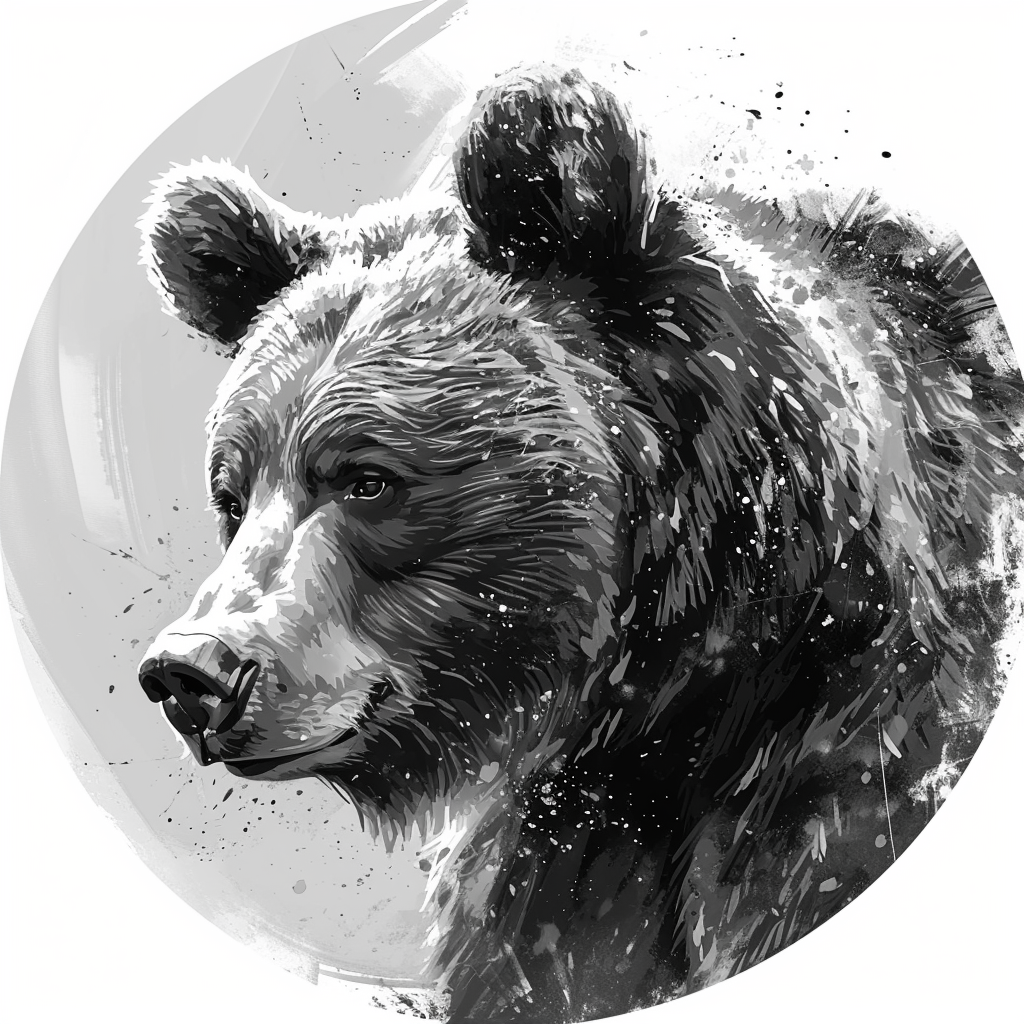 Black and white illustrated bear profile picture