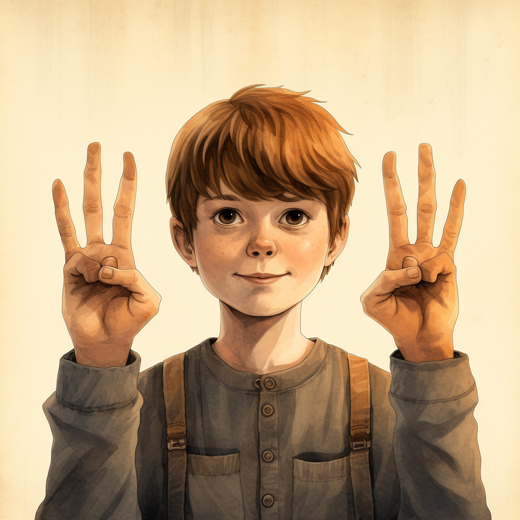 Illustrated boy showing three fingers