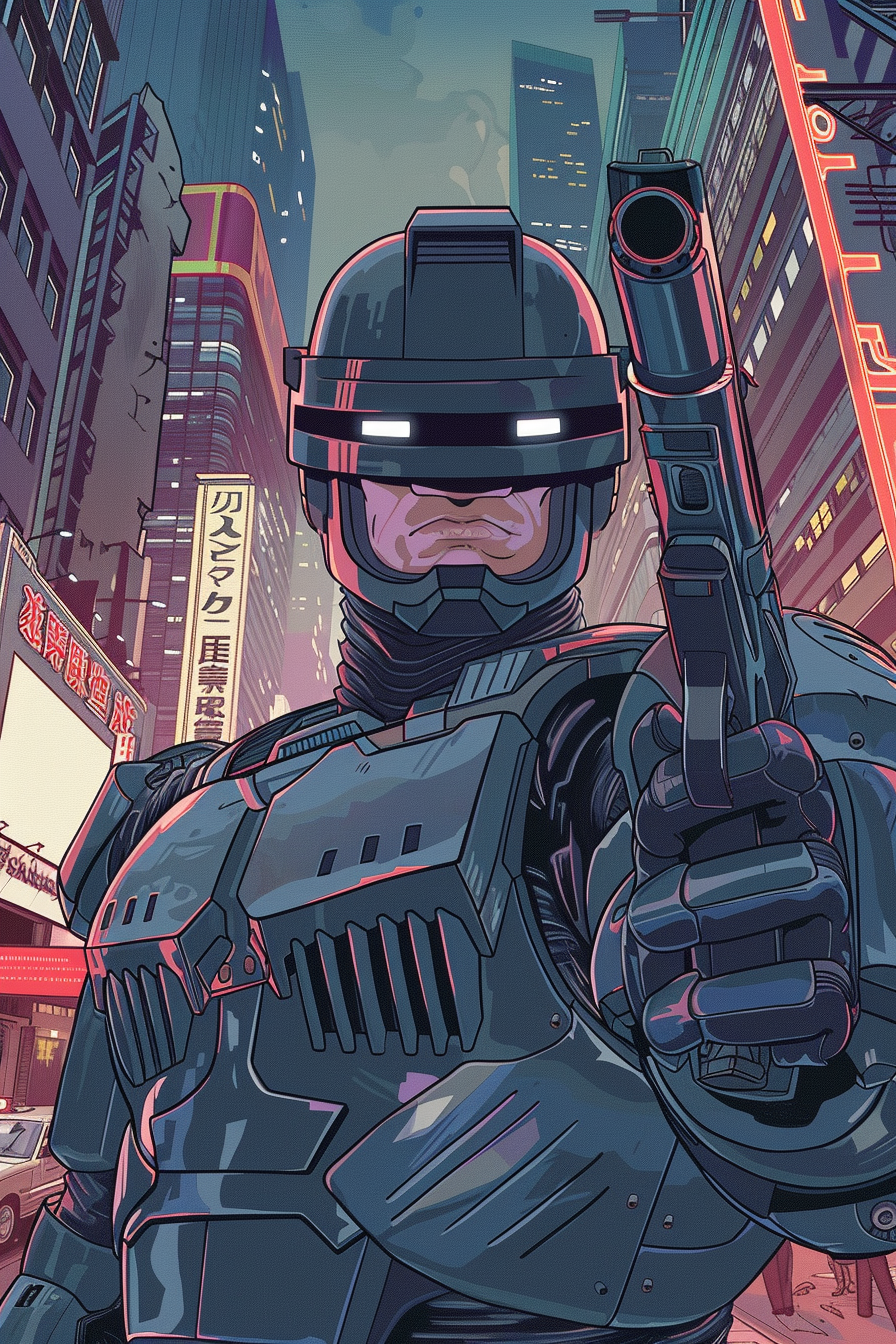 Robocop in modern city illustration