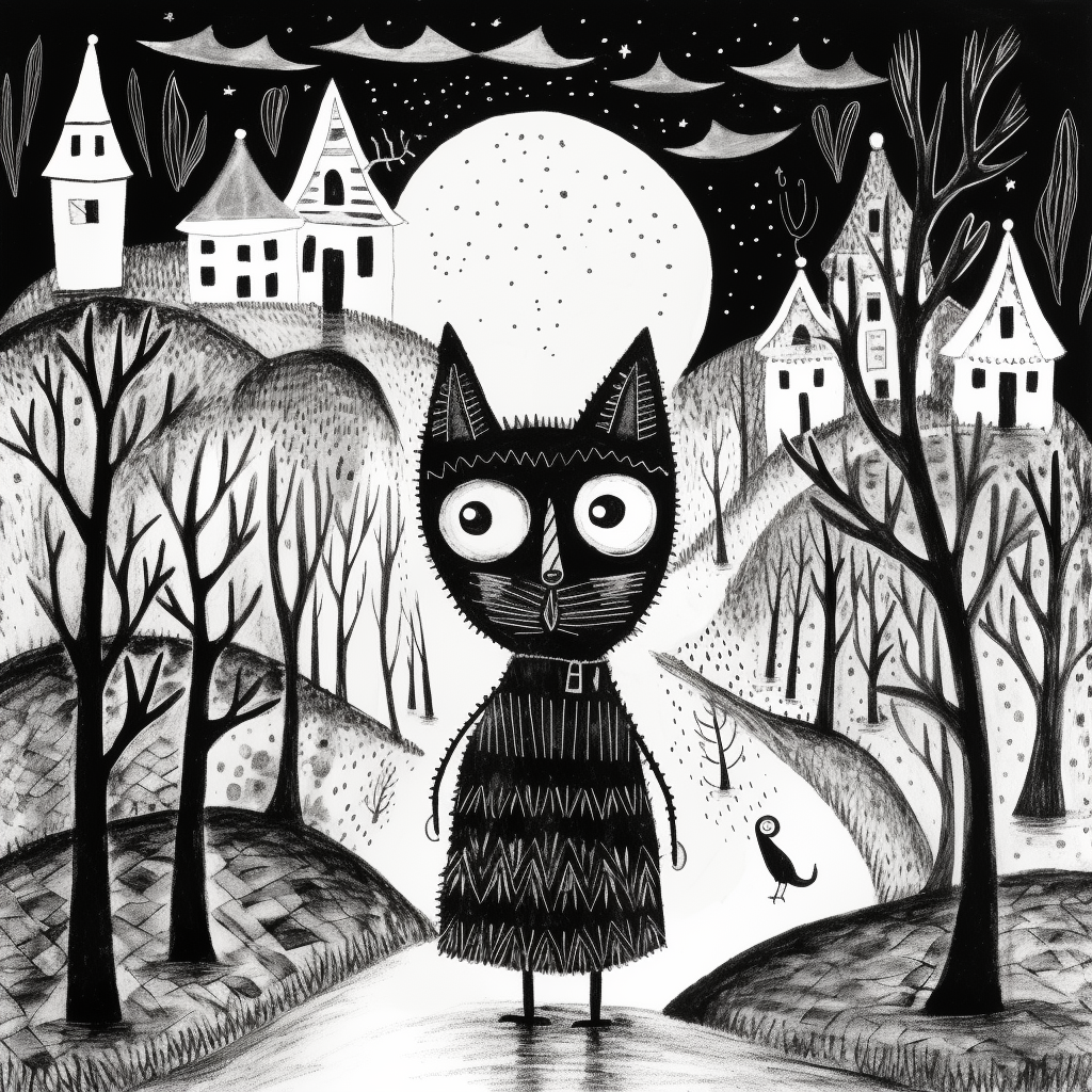 Illustration of a Kooky Raccoon in Black and White