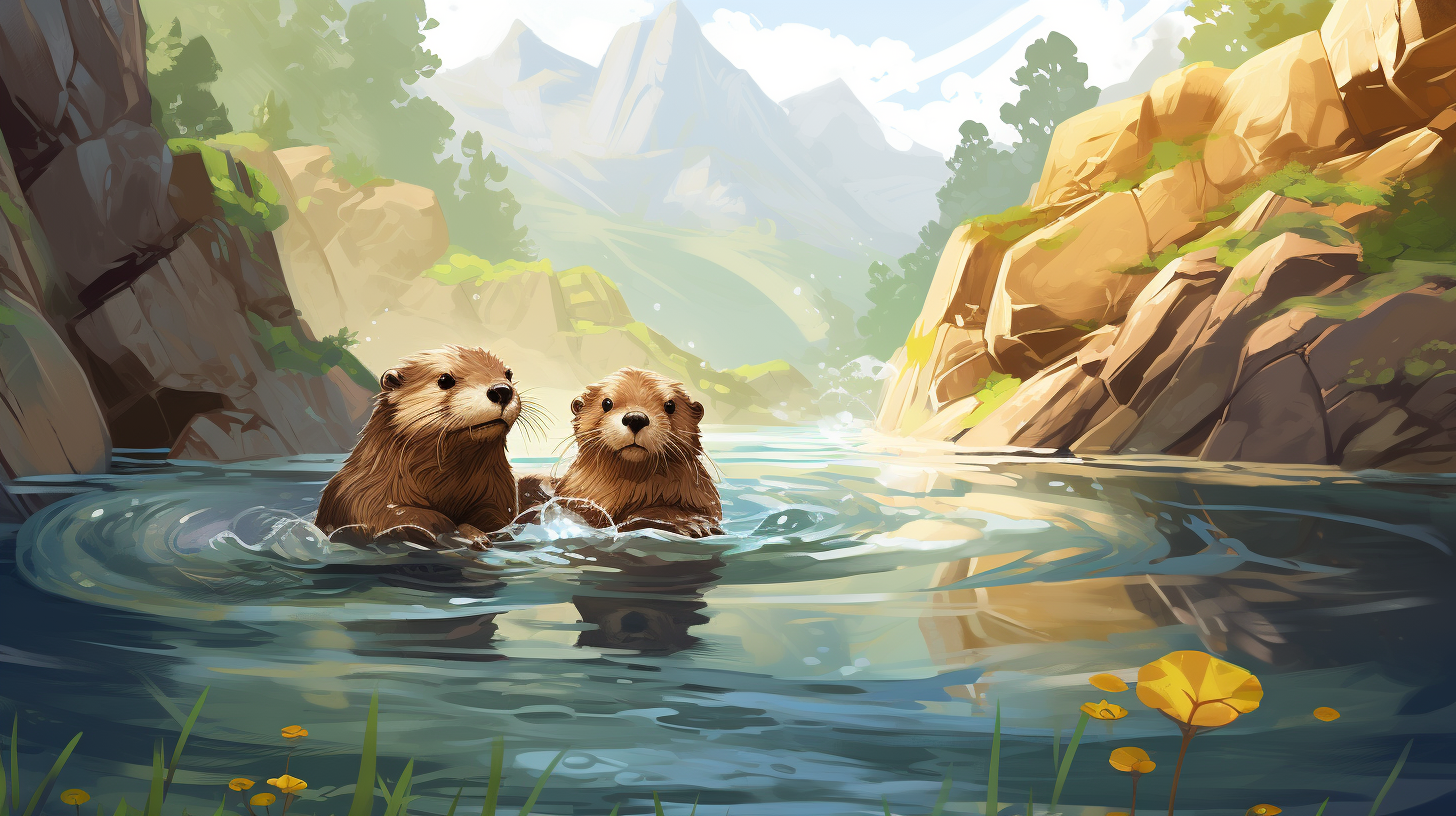 Canyon and Otters Logo Illustration