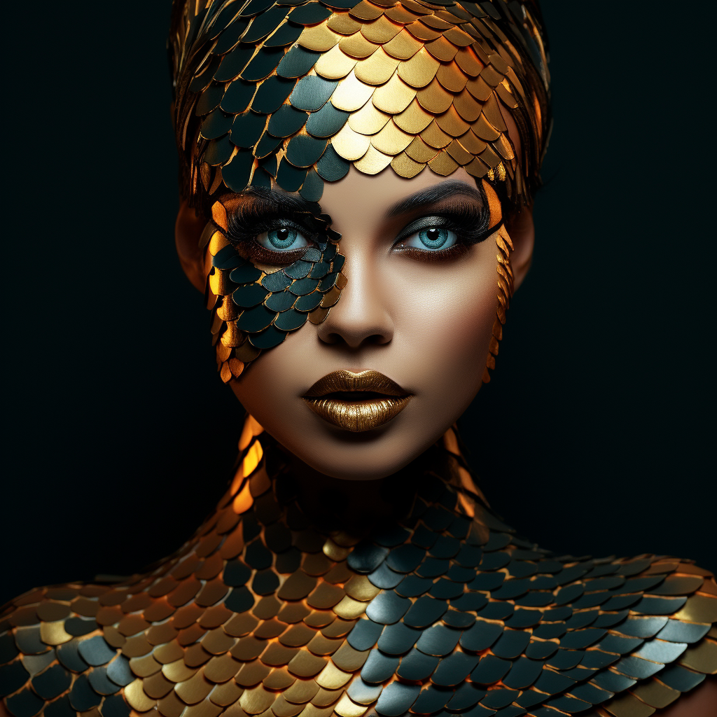 Woman with Snake Scale Makeup