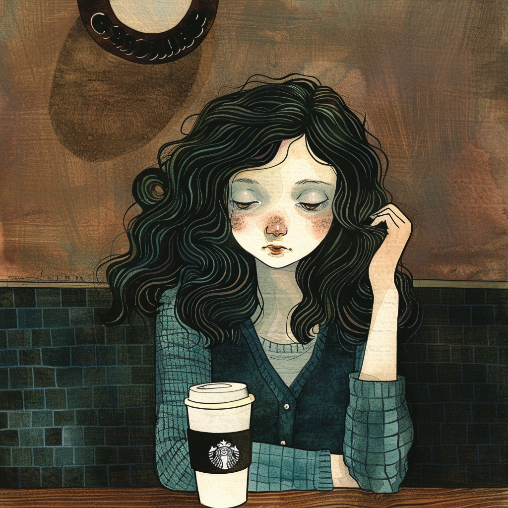 Starbucks illustration far distance coffee