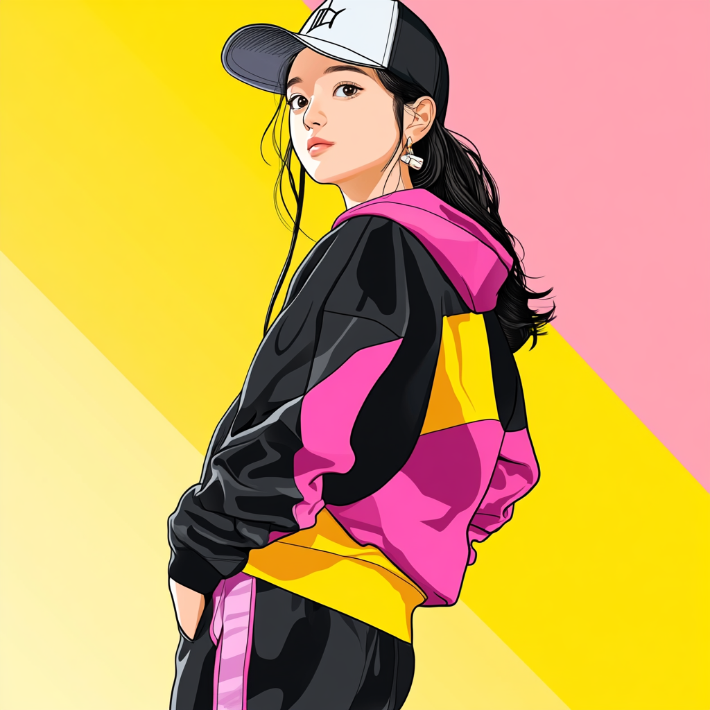 Asian Teenage Girl Black Sweatshirt Illustration