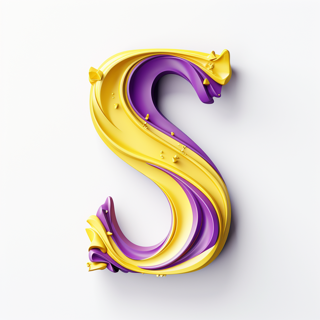 3D S icon with purple and yellow accents