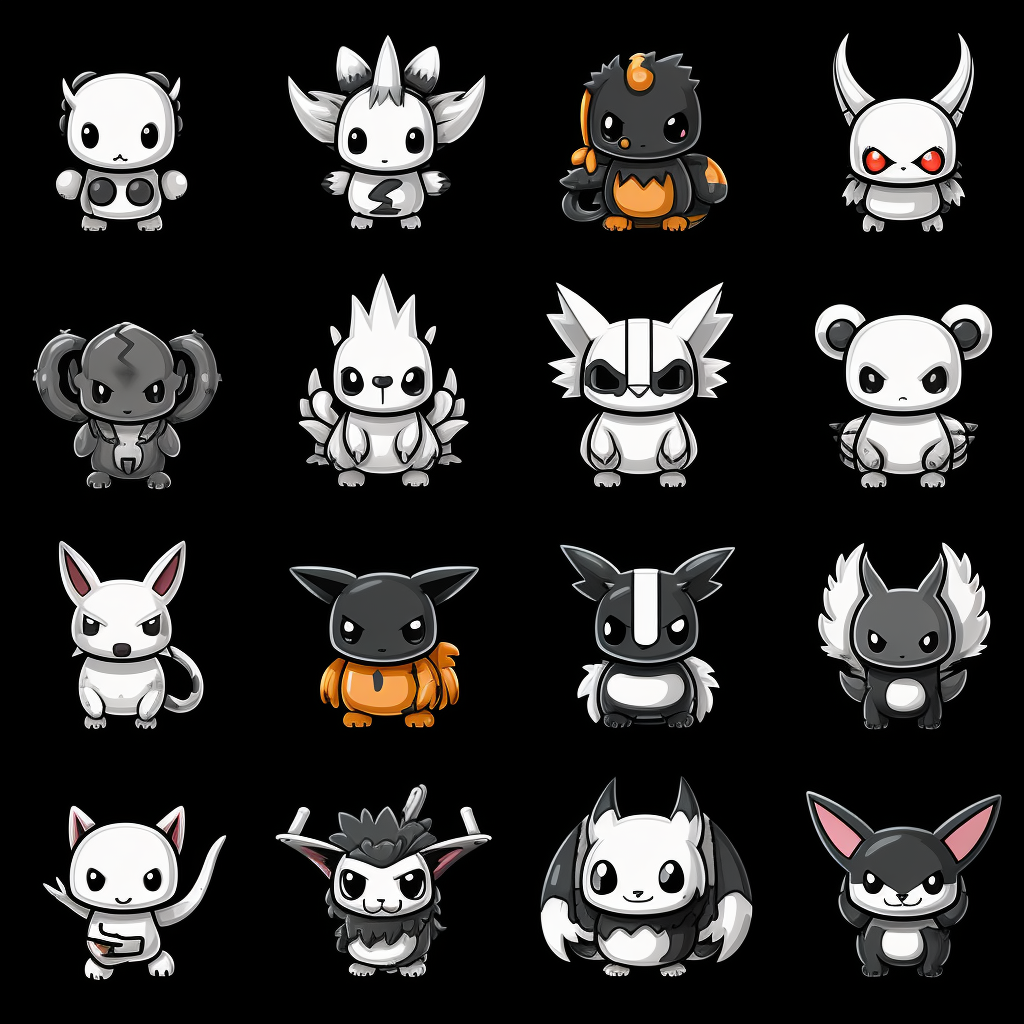 Black and white sprite characters