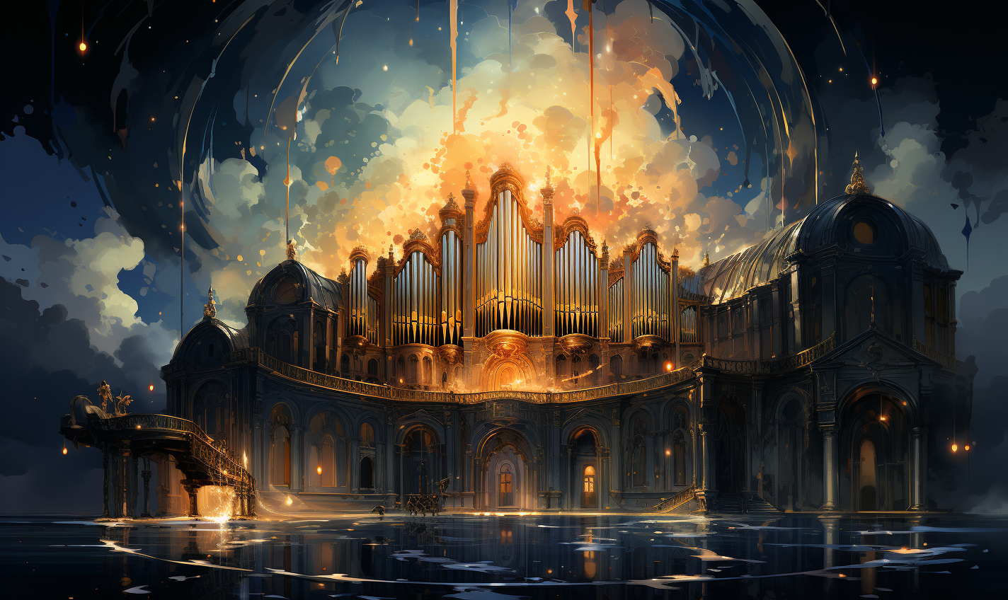 Celestial Pipe Organ with Golden Pipes