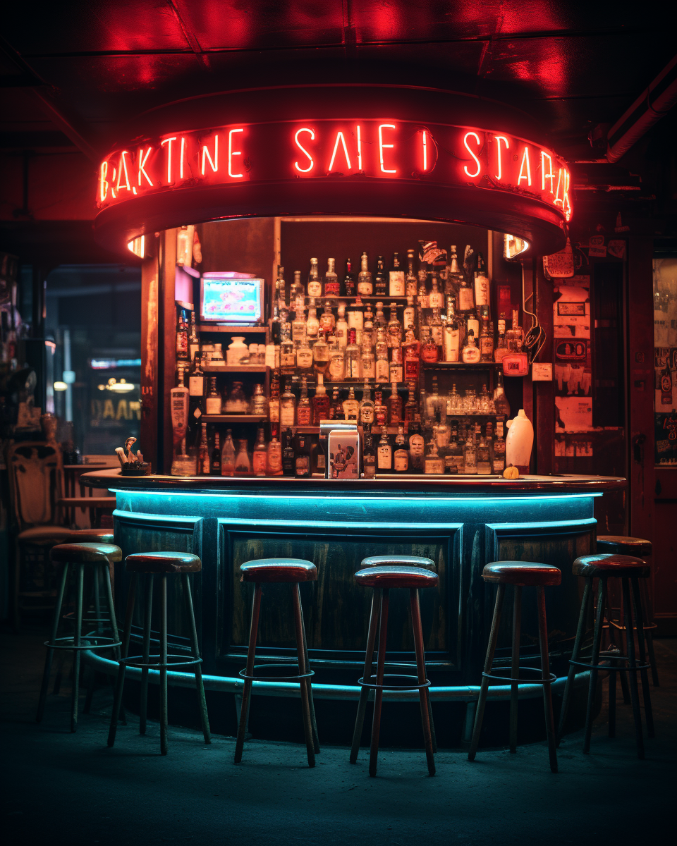 Neon-lit bar in immersive and moody atmosphere