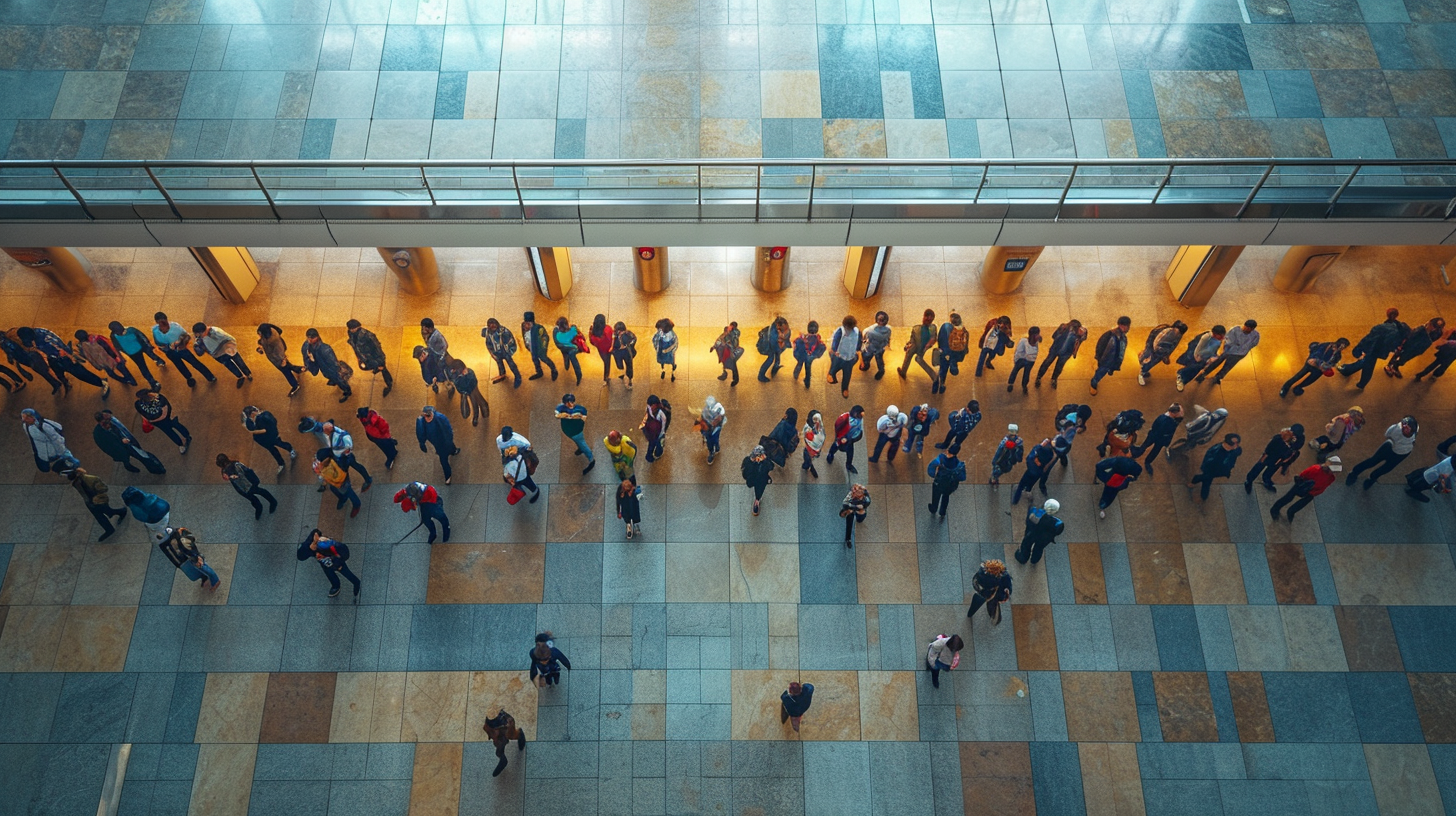 Above View of Immigration Lines at Airport