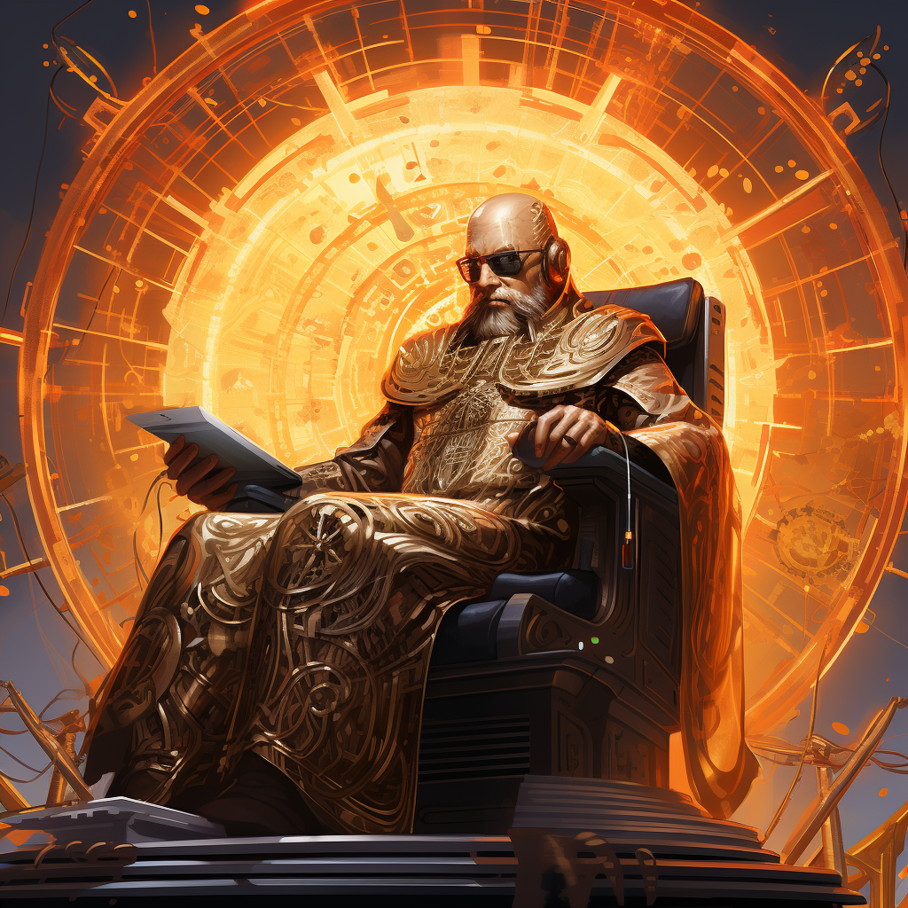 Powerful Sun Emperor on High-Tech Throne