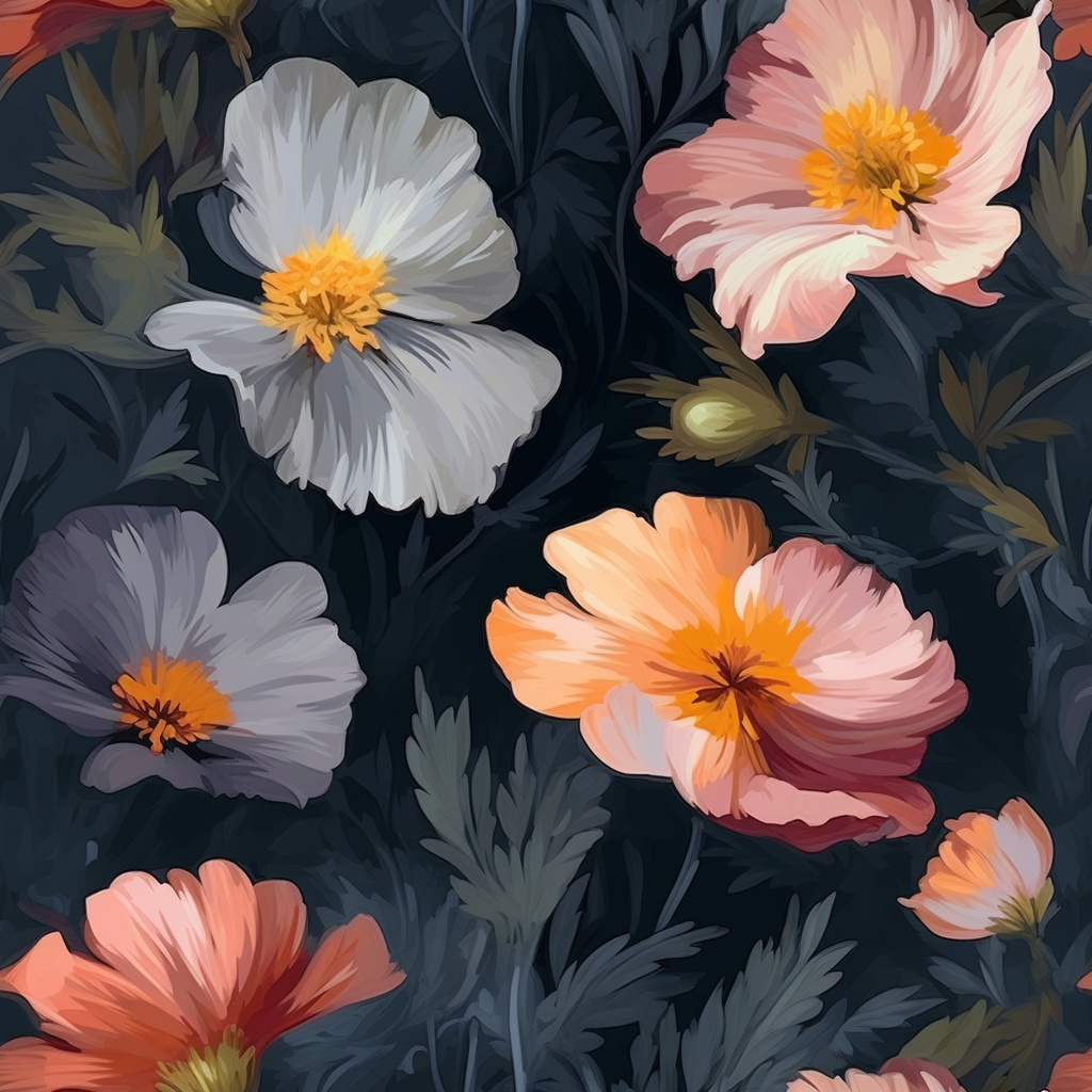 Impasto flowers on dark gray