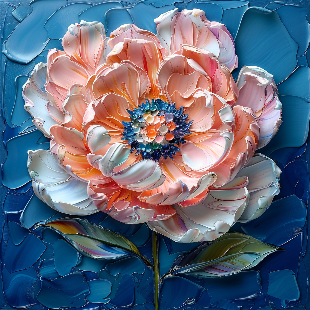 Impasto peony on dark background