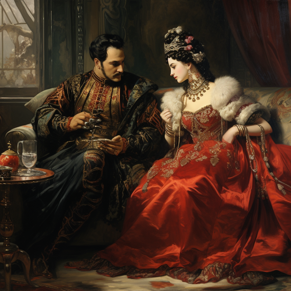 Imperial officer with courtesan in an exquisite setting