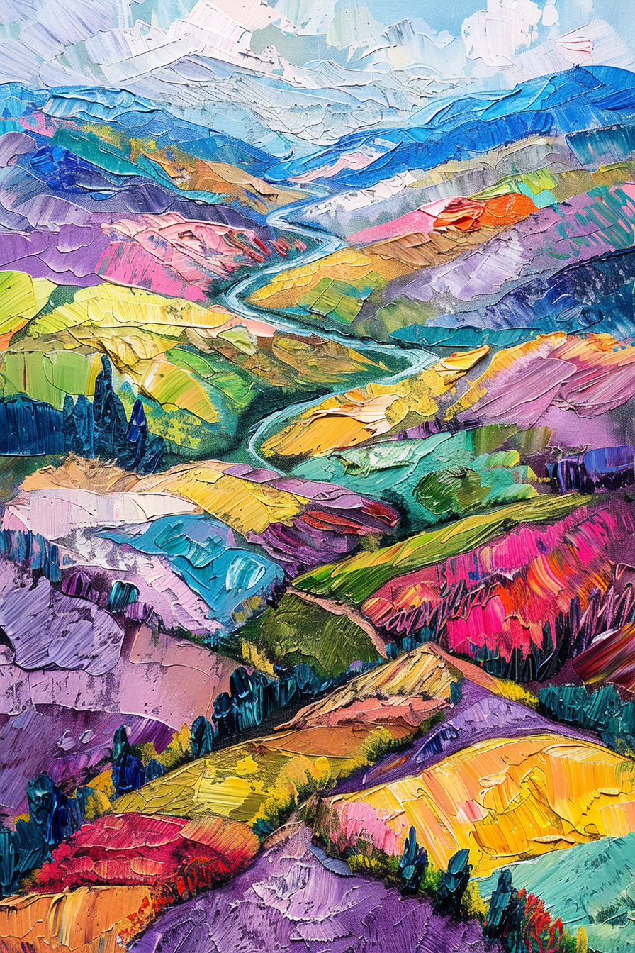 Vibrant impressionist rural landscape map