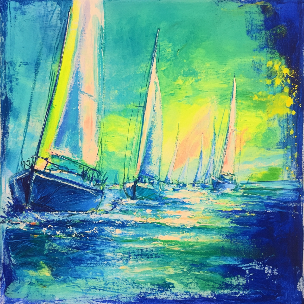 Pastel Graphite Sailing Boats Artwork