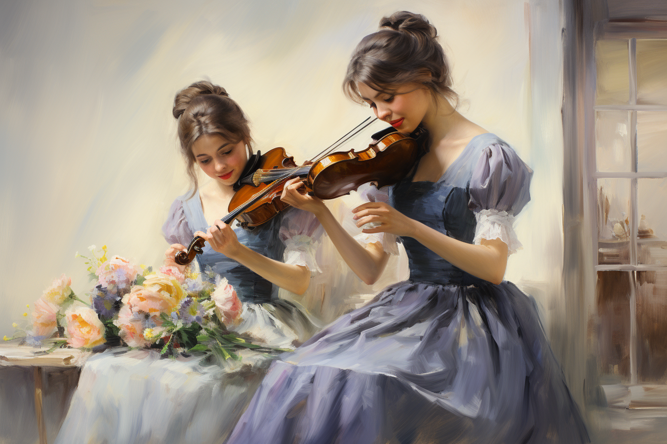 Impressionistic oil painting of classical string quartet