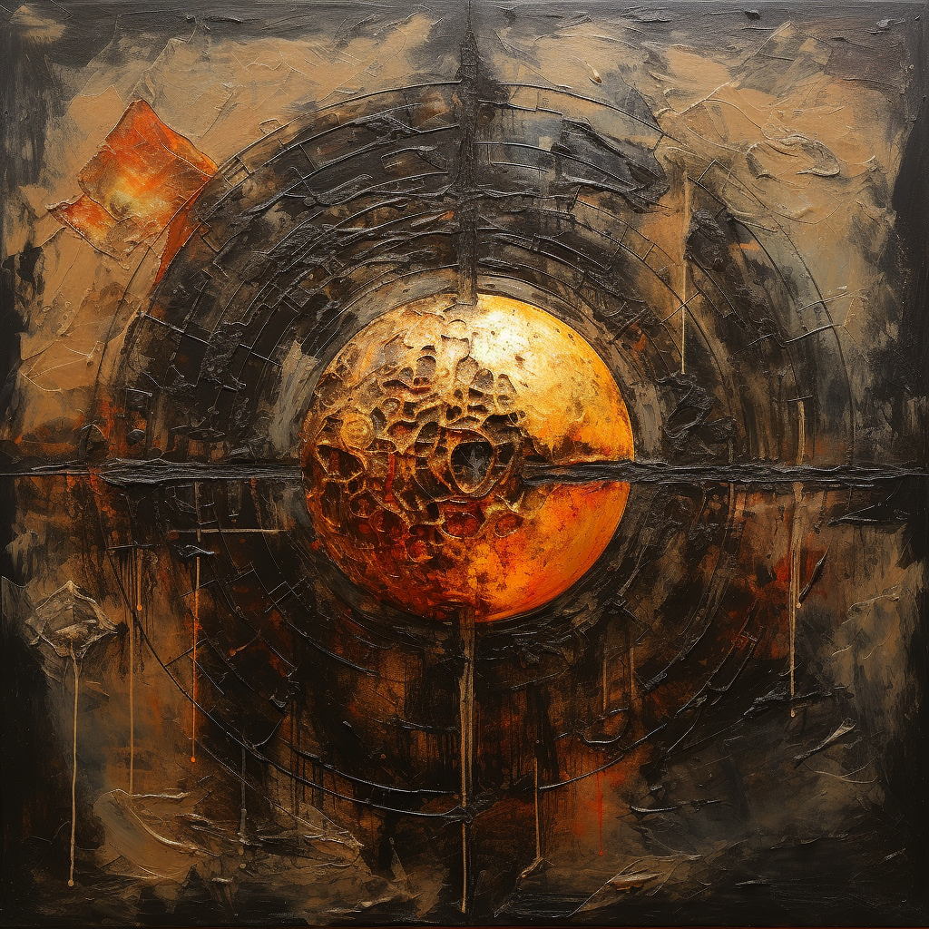 Impressionistic painting with rusted mirror ball pattern