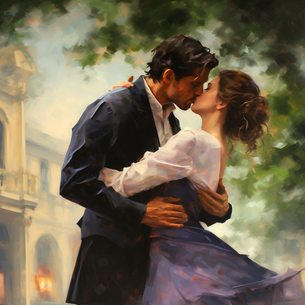 Passionate impressionistic kissing couple