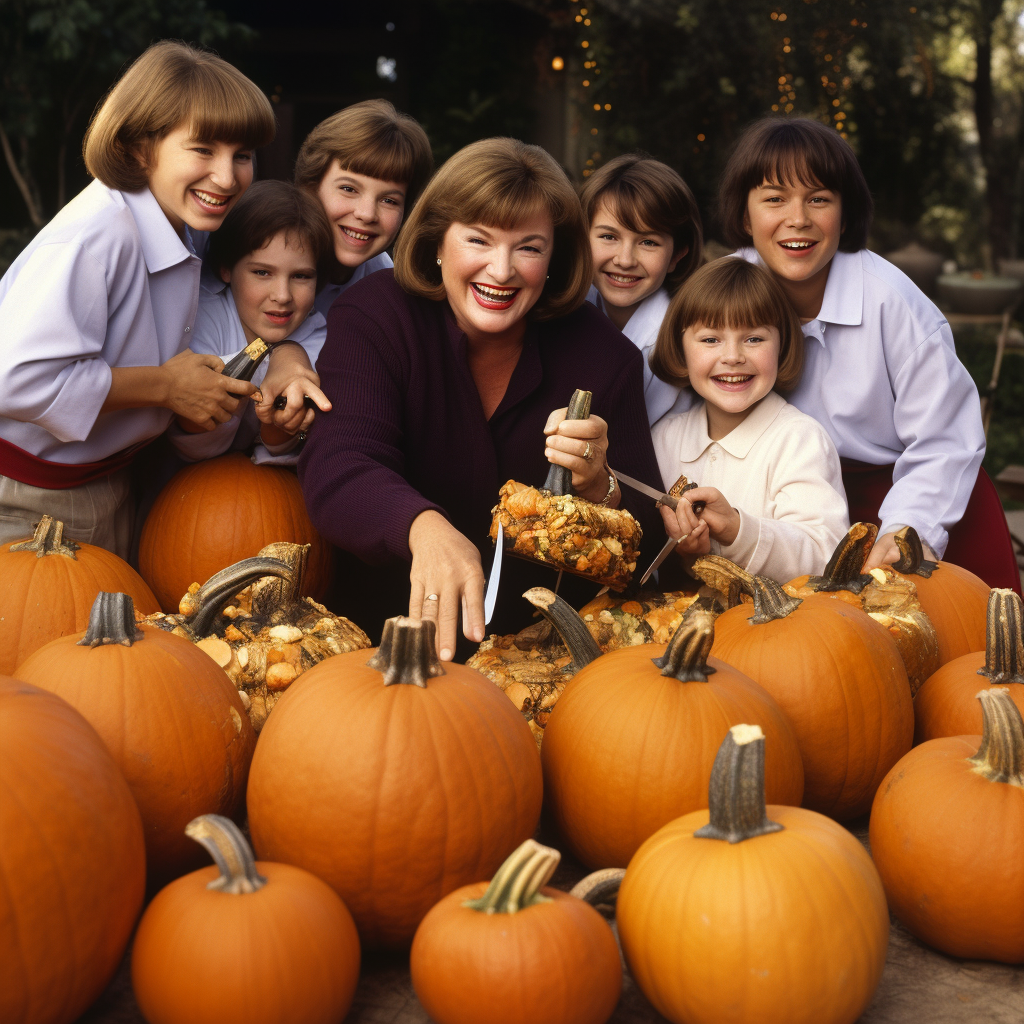 Ina Garten and friends carving pumpkins