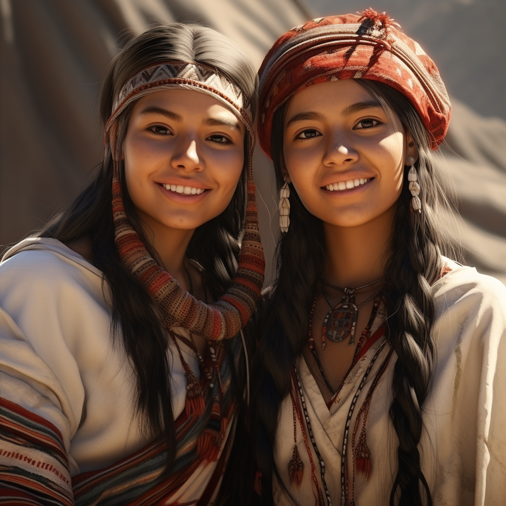 Two young Incan women smiling